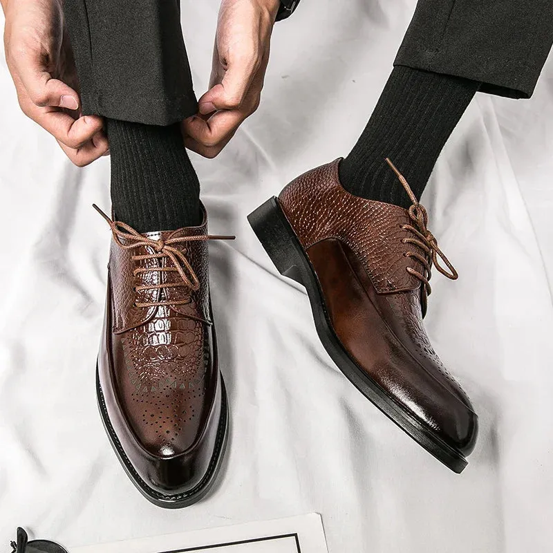 binfenxie  -  Men Casual Shoes Brock Oxford Retro Crocodile Leather Men Formal Shoes 2024 Spring Men's Shoes For Men Office Social Derby Shoes