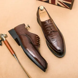 binfenxie  -  Men Casual Shoes Brock Oxford Retro Crocodile Leather Men Formal Shoes 2024 Spring Men's Shoes For Men Office Social Derby Shoes