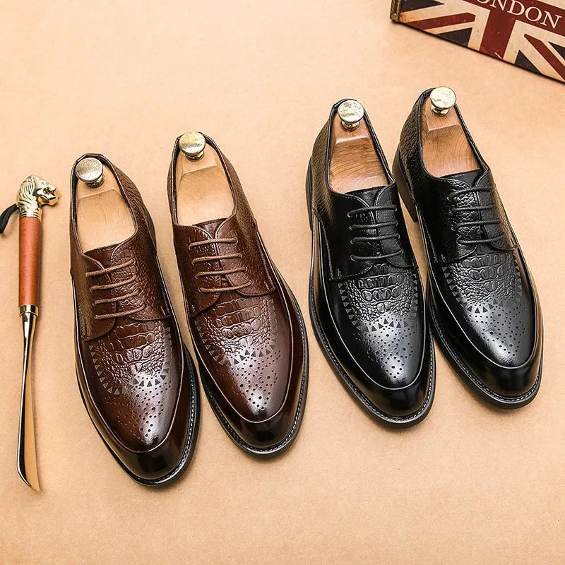 binfenxie  -  Men Casual Shoes Brock Oxford Retro Crocodile Leather Men Formal Shoes 2024 Spring Men's Shoes For Men Office Social Derby Shoes