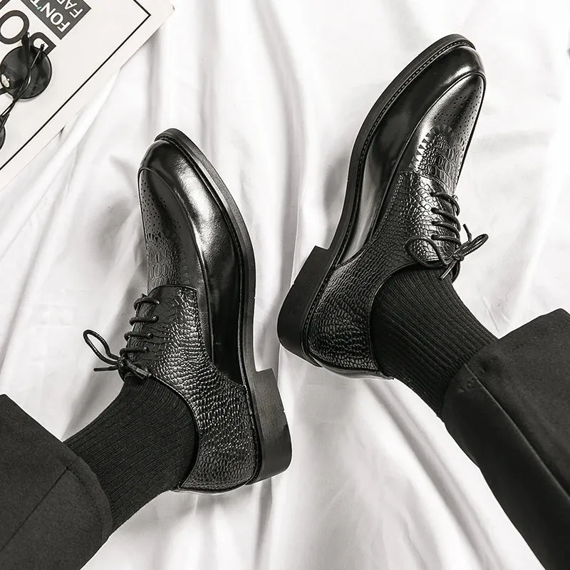 binfenxie  -  Men Casual Shoes Brock Oxford Retro Crocodile Leather Men Formal Shoes 2024 Spring Men's Shoes For Men Office Social Derby Shoes