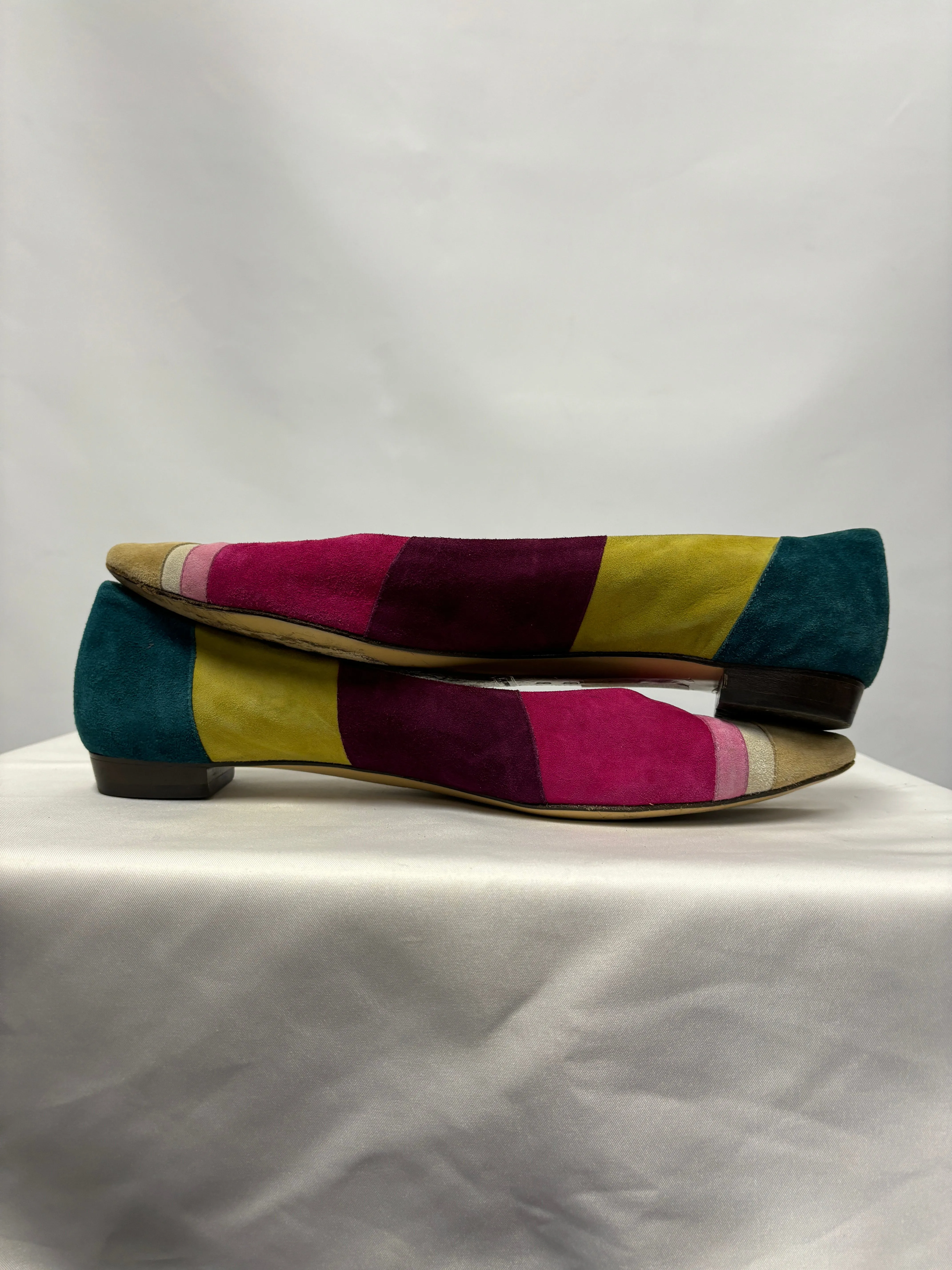 Coach Carlyn Multicoloured Vintage Striped Suede Pointed Flats US 8
