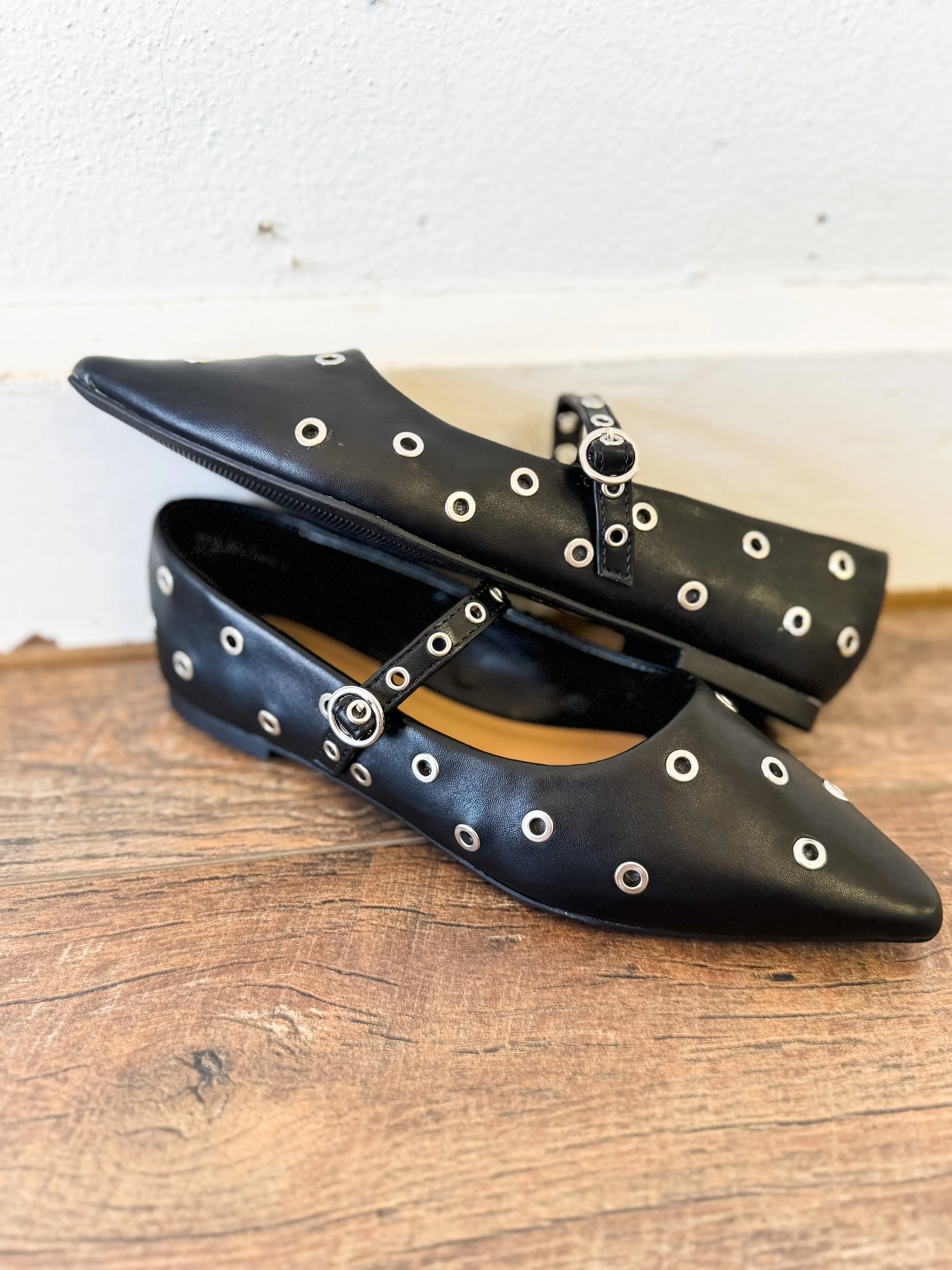 Collin Eyelet Stud Pointed Toe Ballet Flats - FINAL SALE