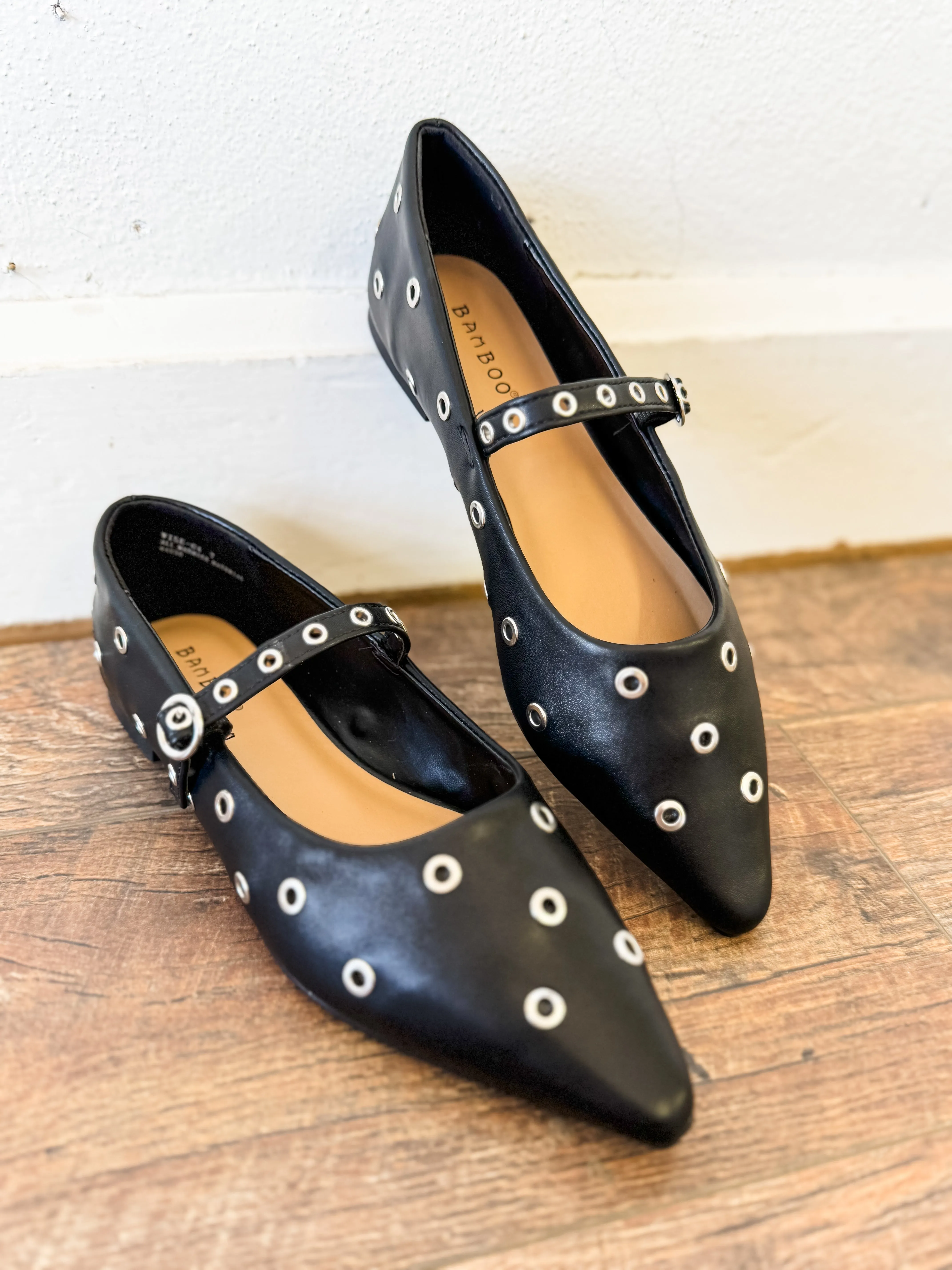 Collin Eyelet Stud Pointed Toe Ballet Flats - FINAL SALE