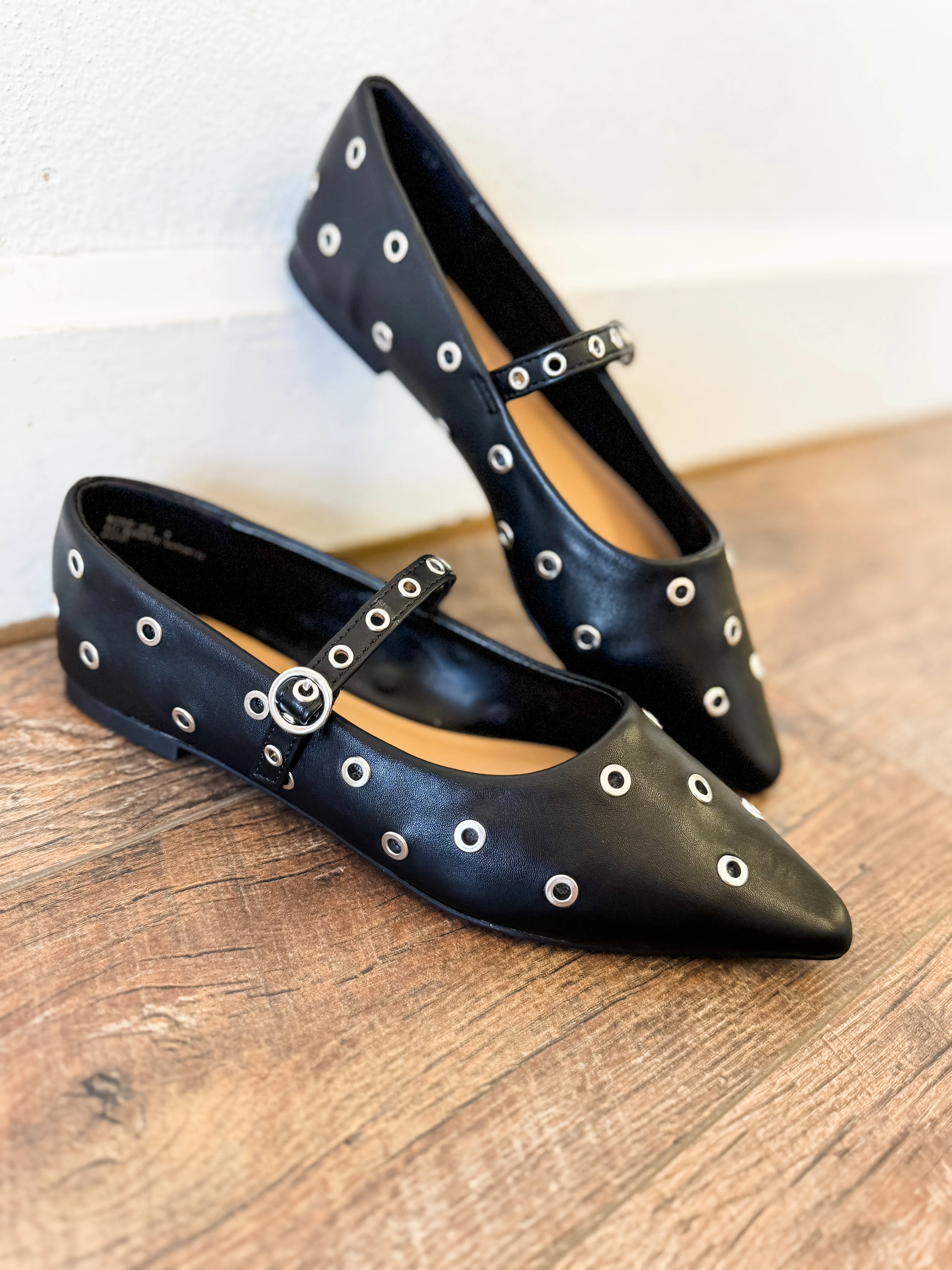 Collin Eyelet Stud Pointed Toe Ballet Flats - FINAL SALE