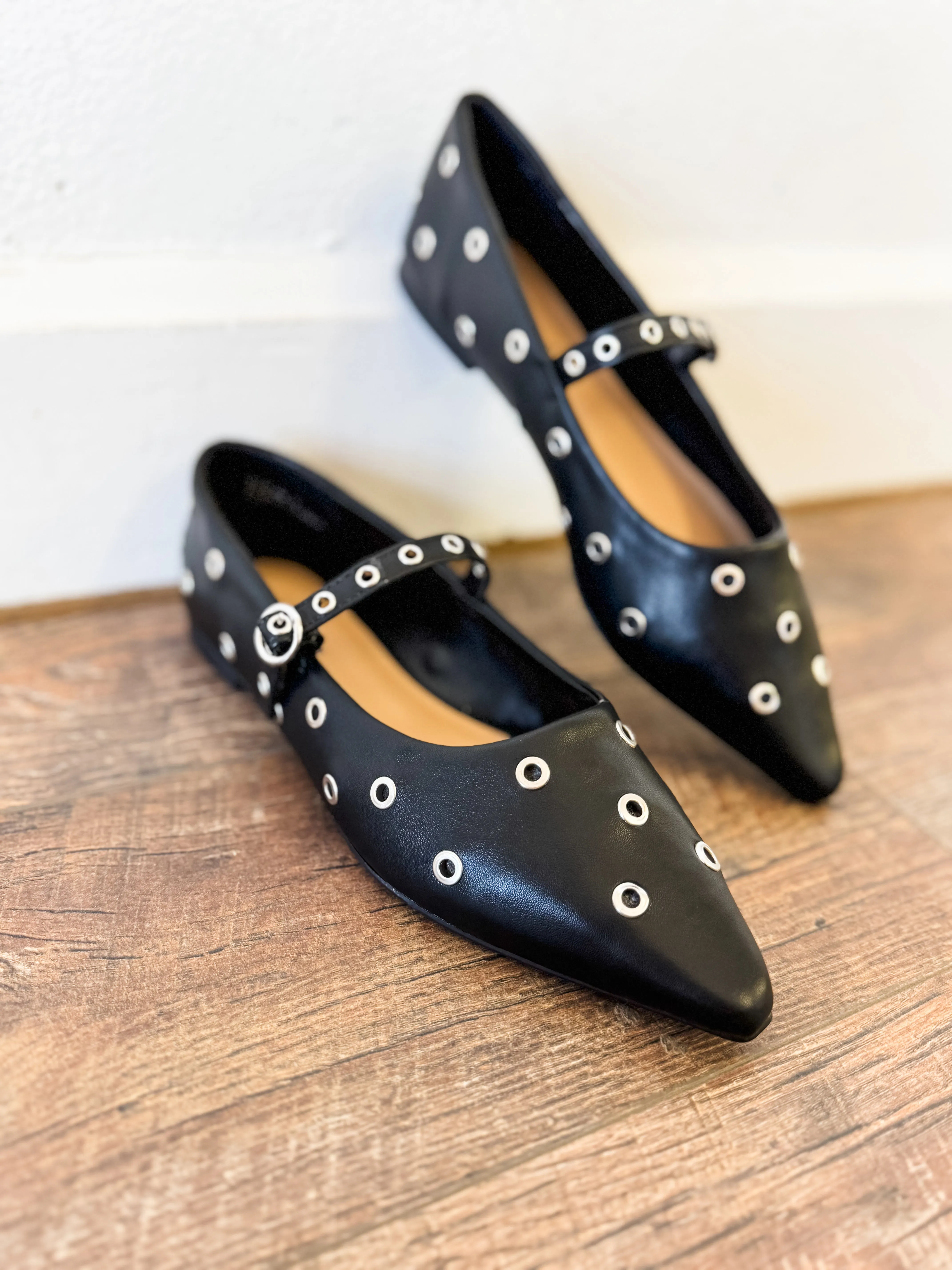 Collin Eyelet Stud Pointed Toe Ballet Flats - FINAL SALE