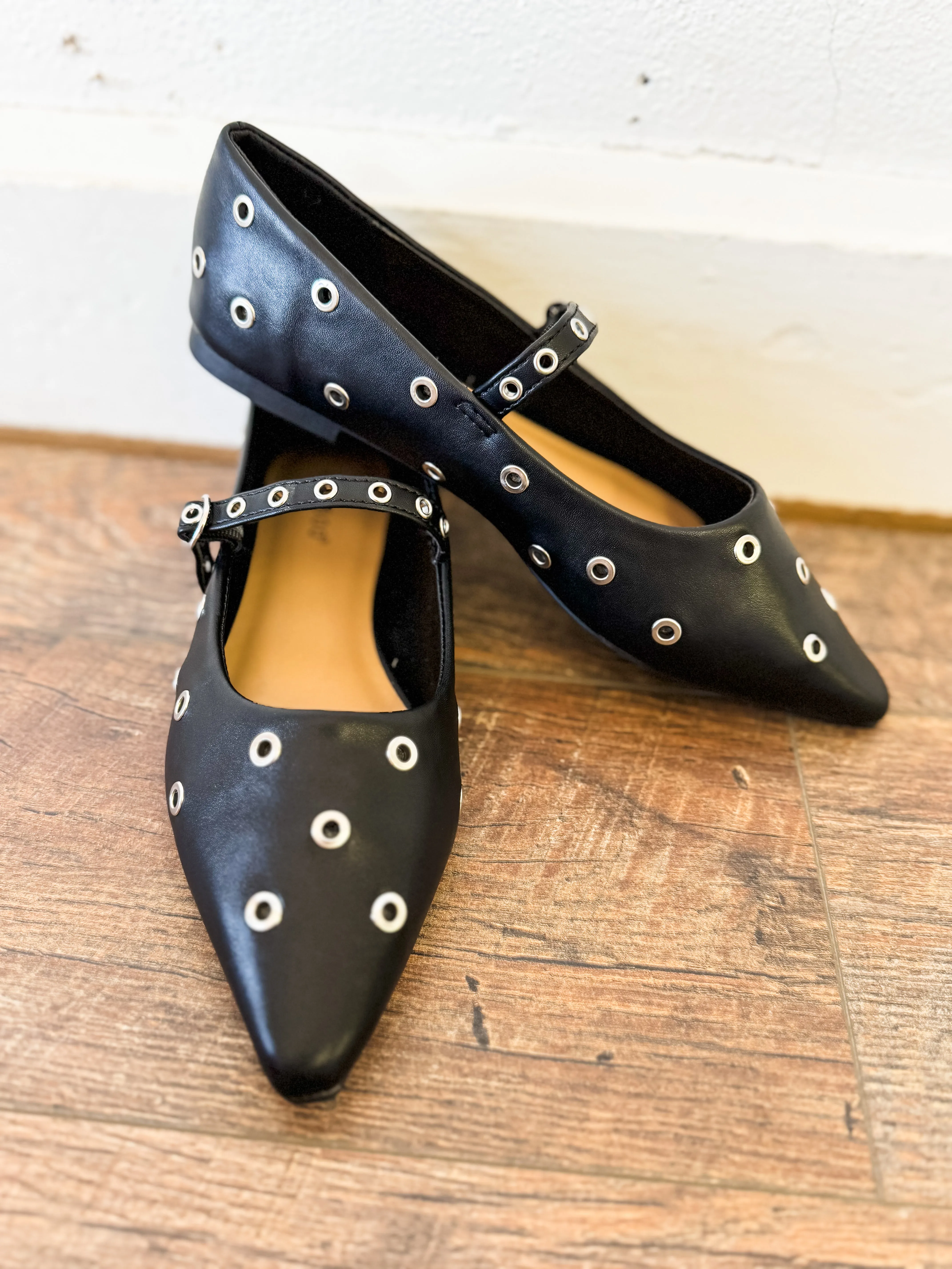 Collin Eyelet Stud Pointed Toe Ballet Flats - FINAL SALE