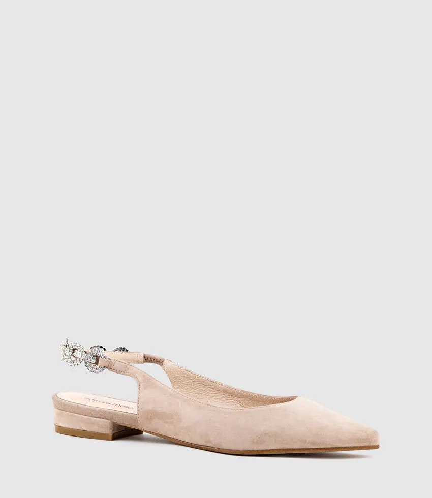 EBONY Flat Slingback with Diamond Band in Nude Suede