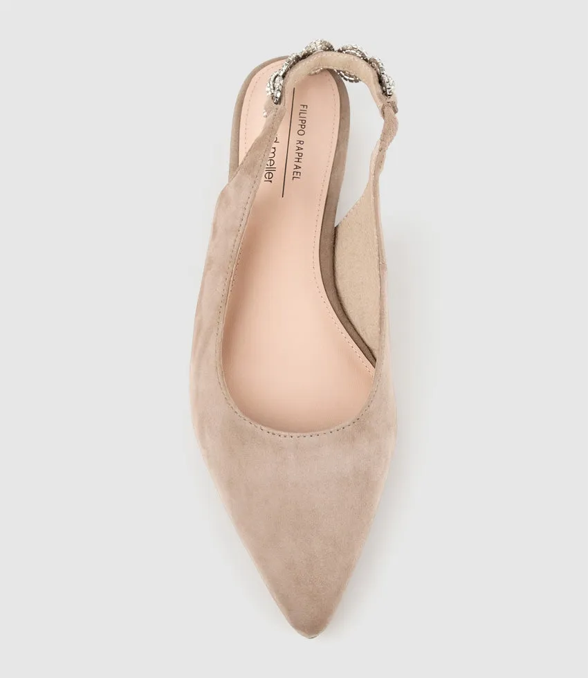 EBONY Flat Slingback with Diamond Band in Nude Suede