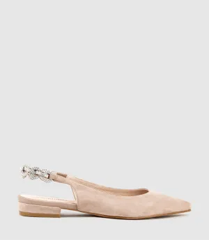 EBONY Flat Slingback with Diamond Band in Nude Suede