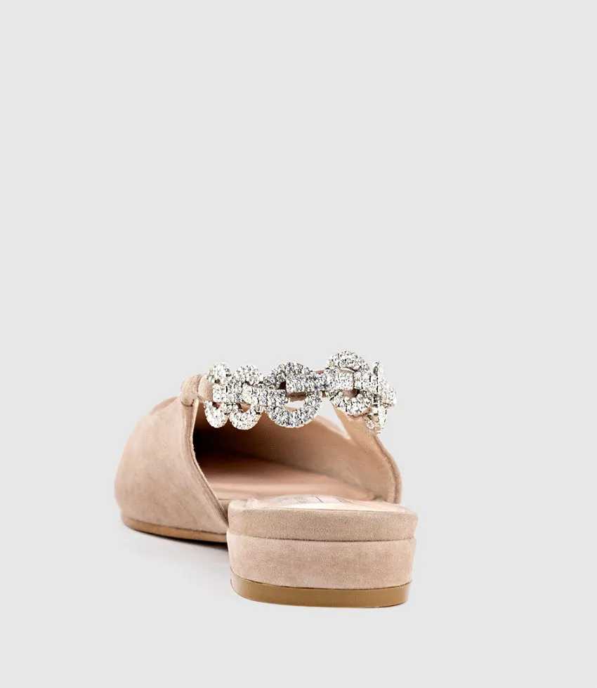 EBONY Flat Slingback with Diamond Band in Nude Suede