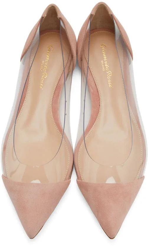 Gianvito Rossi Pink Suede Plexi Ballerina Flats