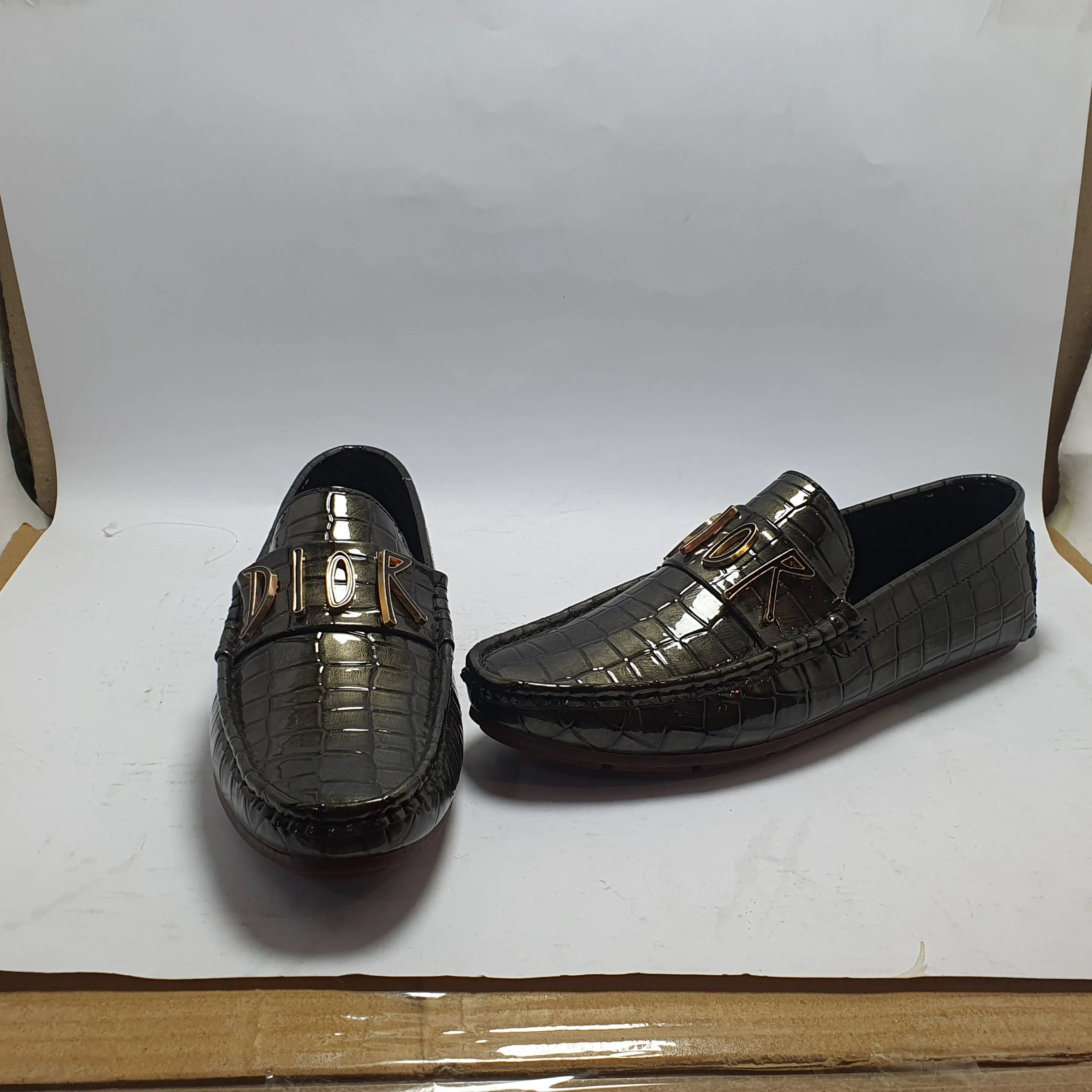 Grey Patent Casual Loafer for men