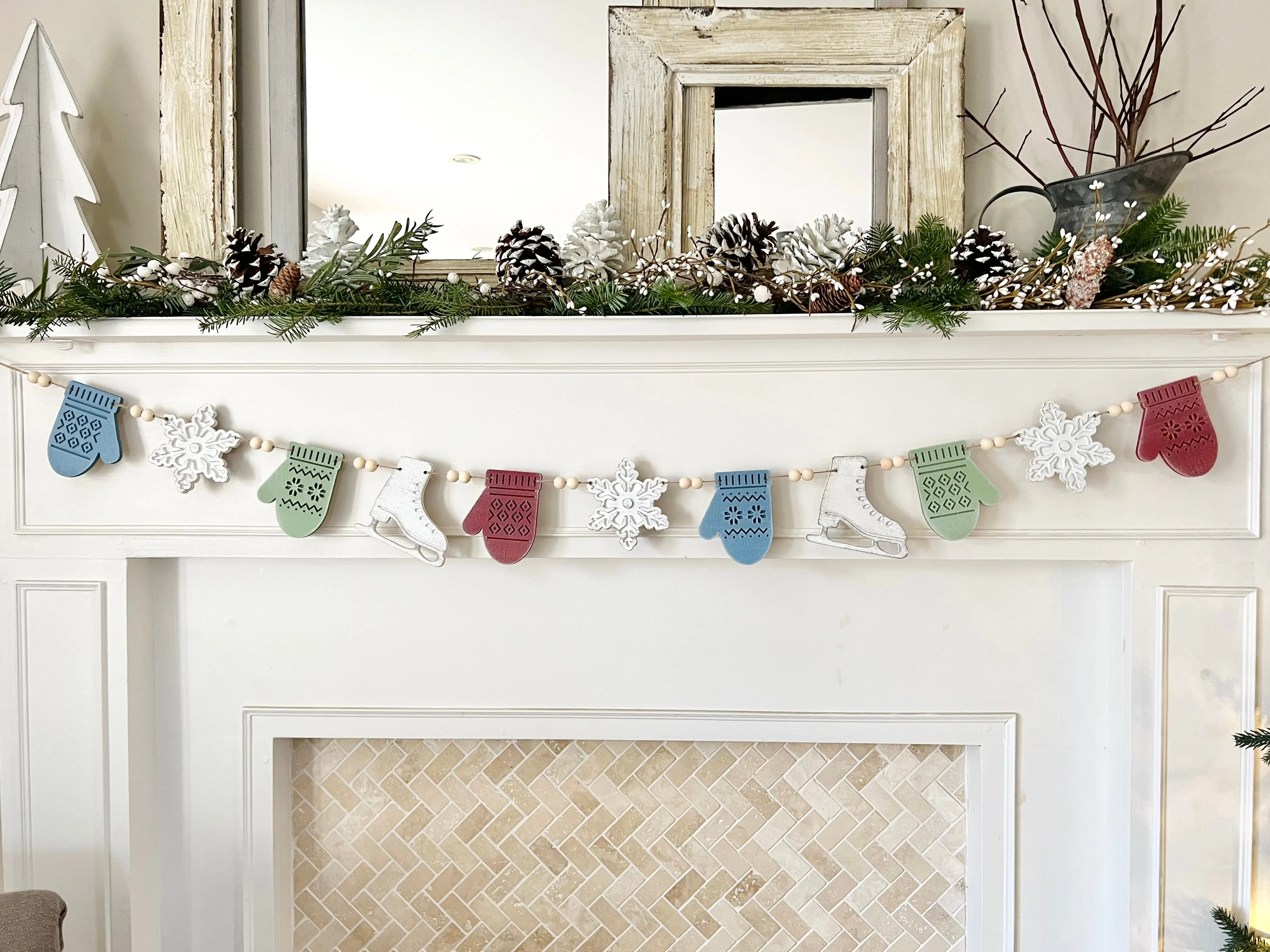Ice skates and mittens garland holiday decoration