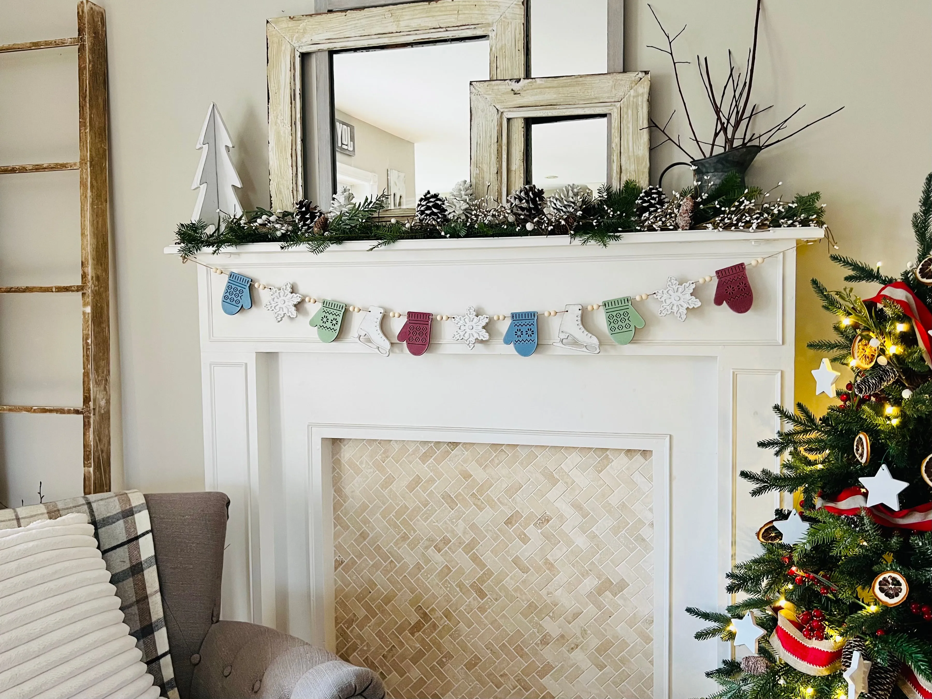 Ice skates and mittens garland holiday decoration
