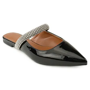 Jeweled Backless Mary Jane Mule Flats BLACK PATENT