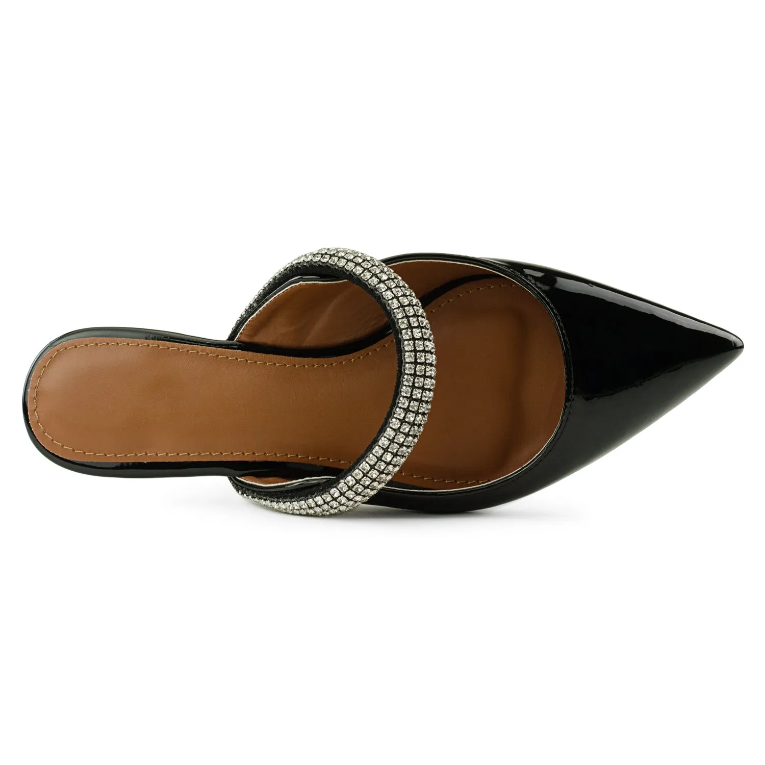 Jeweled Backless Mary Jane Mule Flats BLACK PATENT