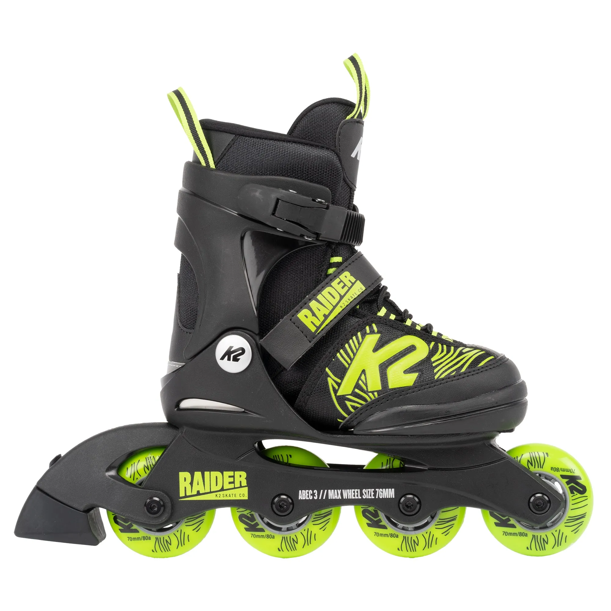 K2 Raider Black-Lime Boys Adjustable Inline Skates