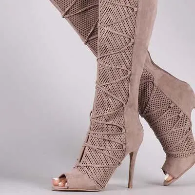 Lace Up Cross Strap Cutout Sandals