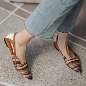 Ladies Pointed Toe Woven Striped Flat Sandals Slingback