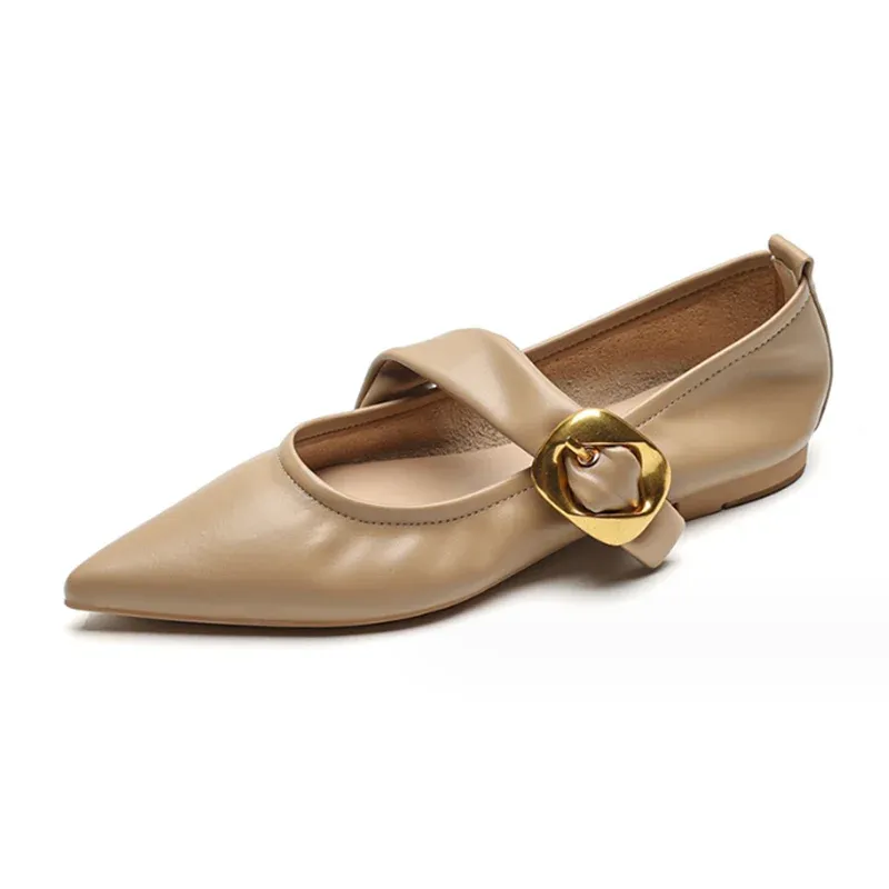 Mqtime New Women's Pointed Toe Flats Fashion Casual Soft Mary Jane Ballet Shoes for Female Buckle Strap Ladies Shallow Shoe Spring