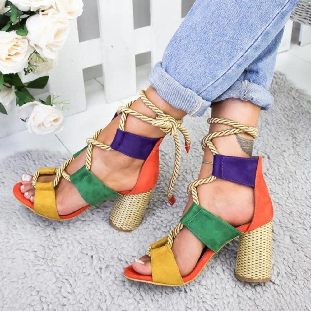 Multicolor Lace-up Heels