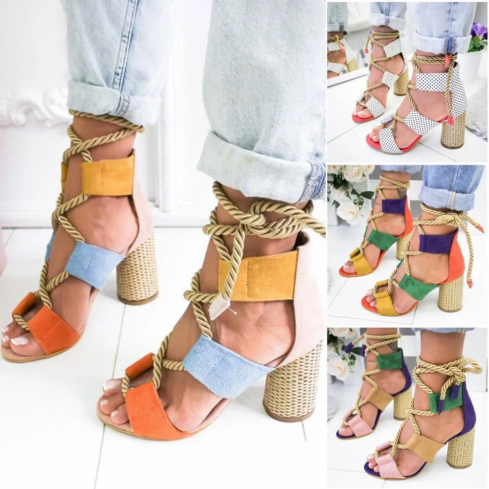 Multicolor Lace-up Heels