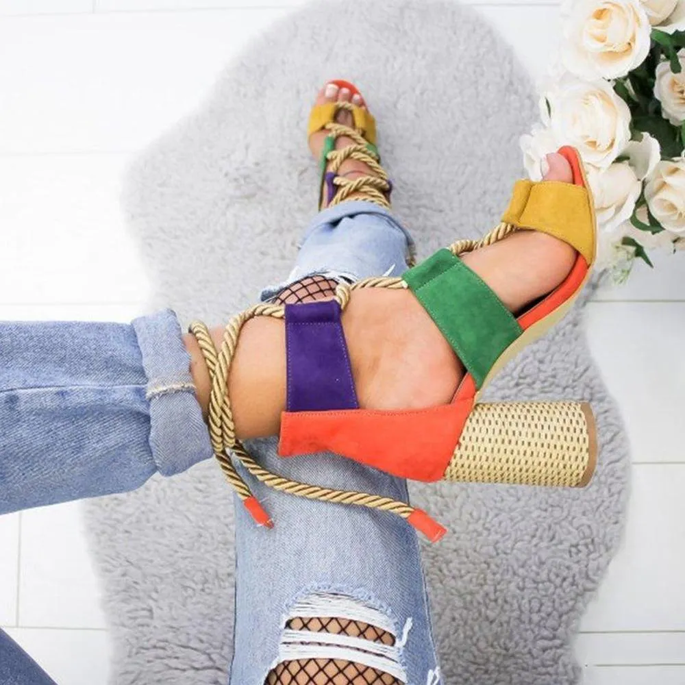 Multicolor Lace-up Heels