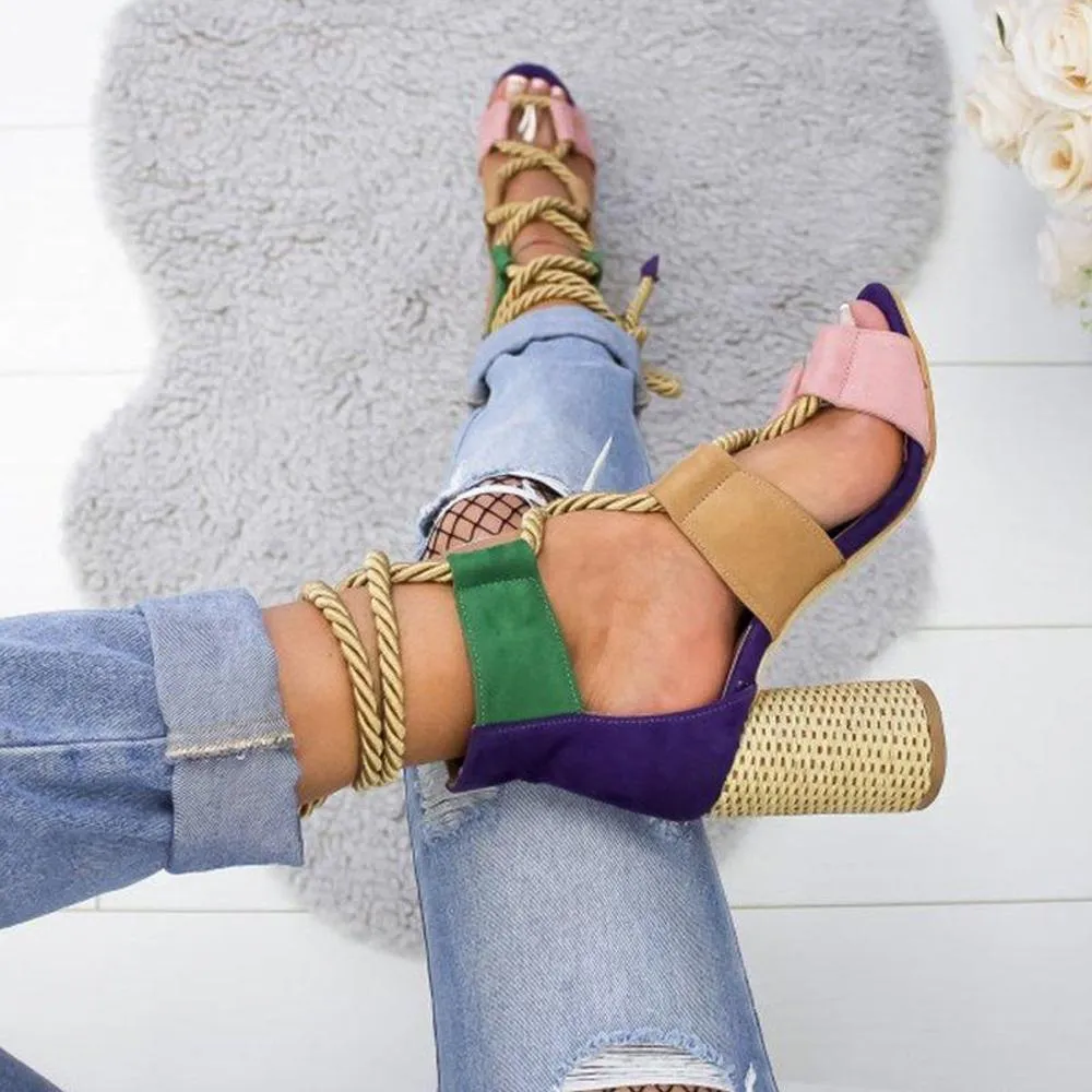 Multicolor Lace-up Heels