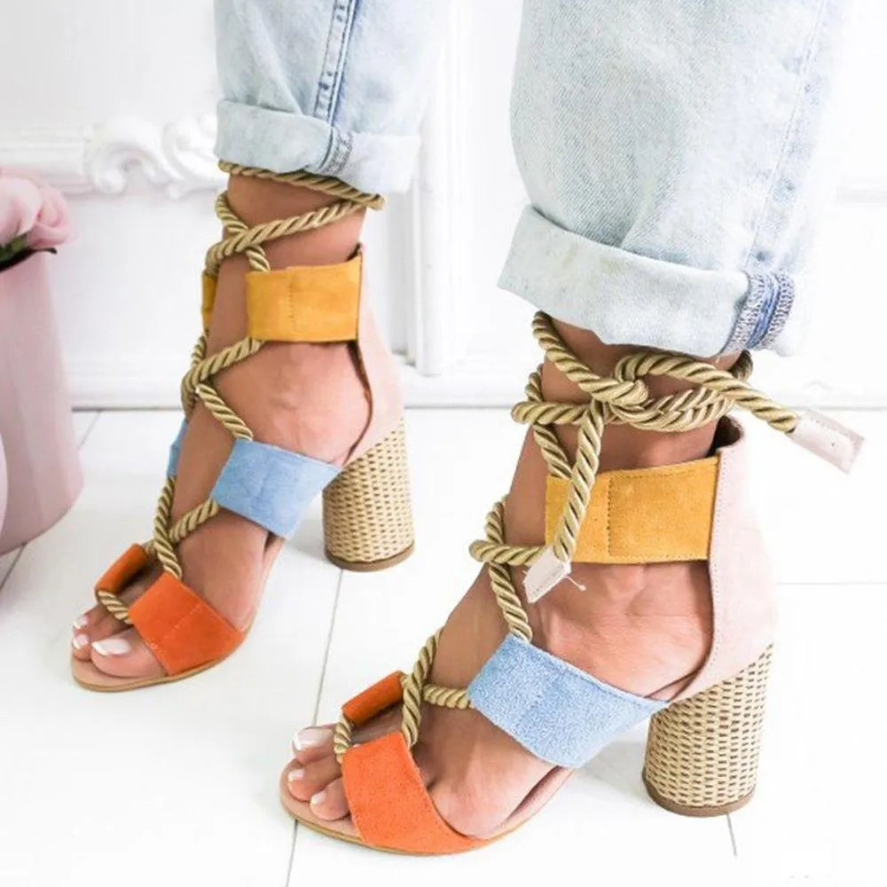 Multicolor Lace-up Heels
