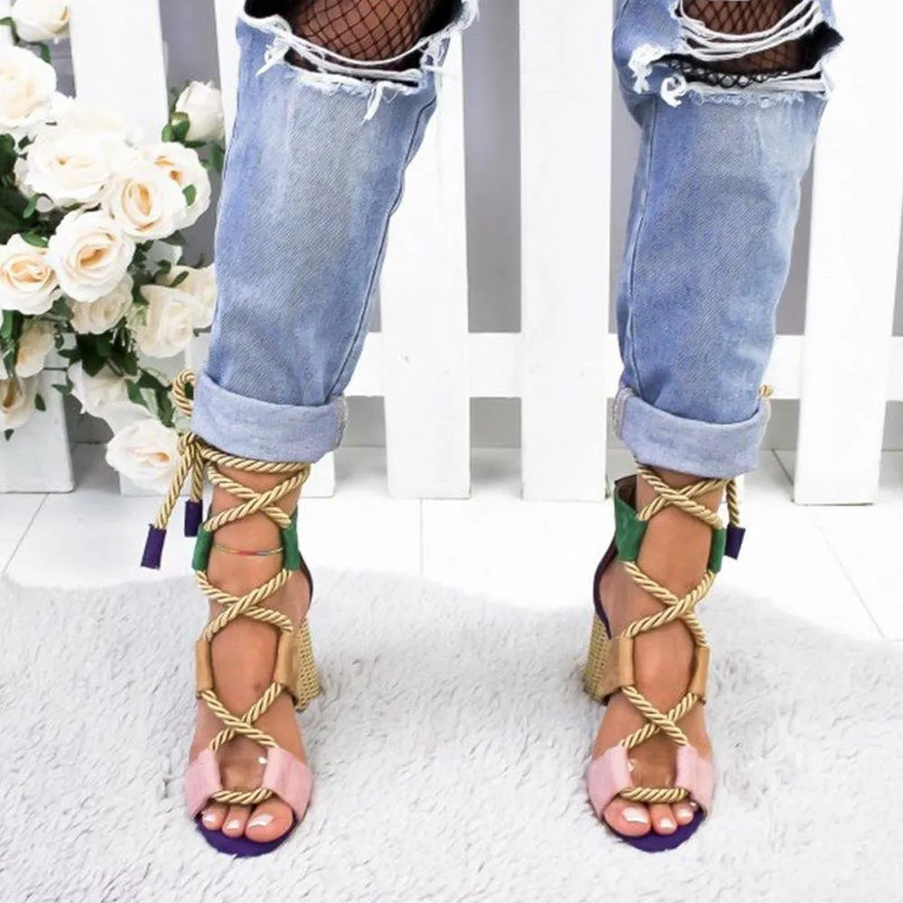 Multicolor Lace-up Heels