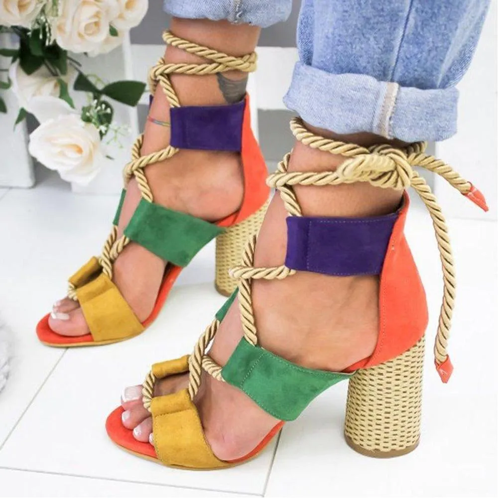 Multicolor Lace-up Heels