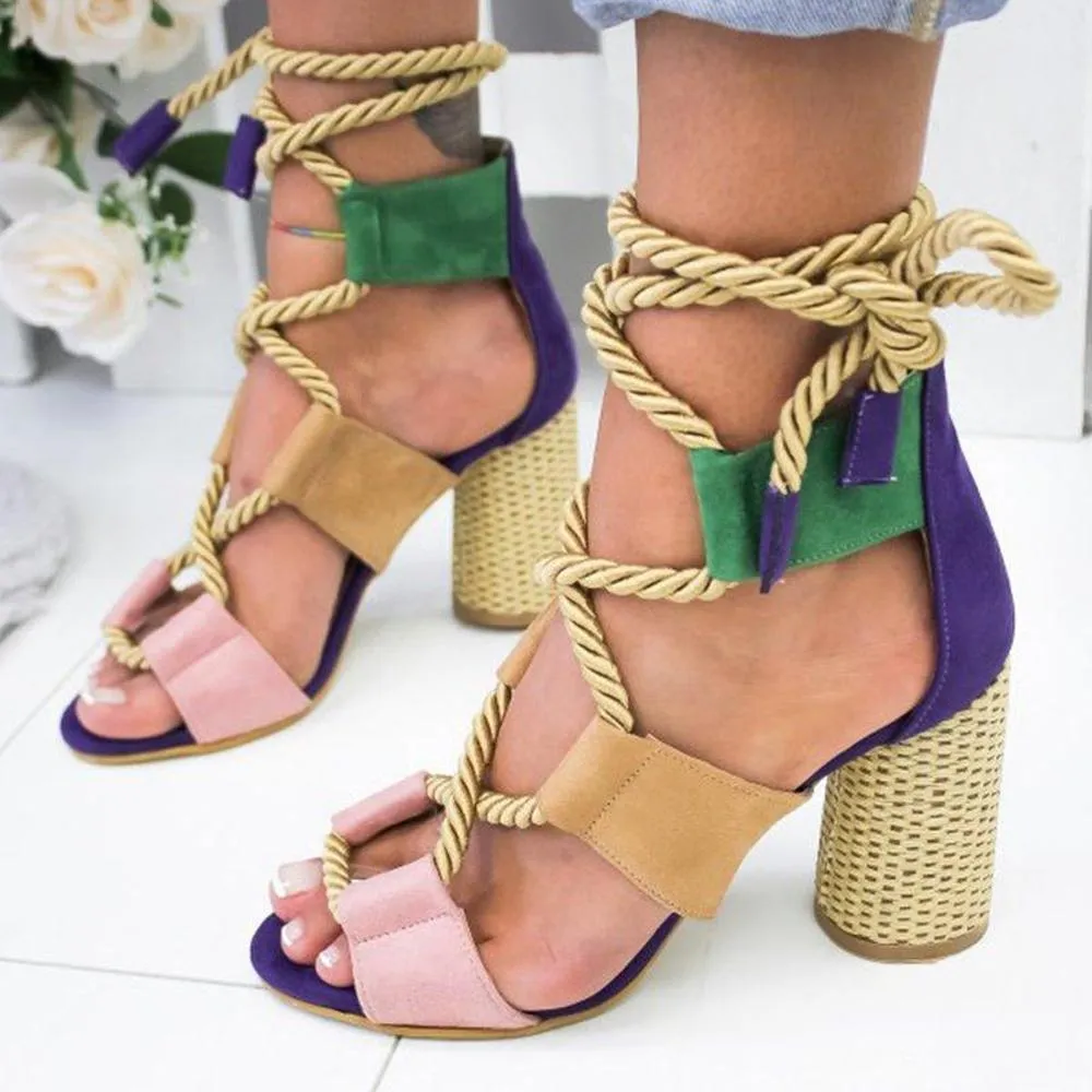 Multicolor Lace-up Heels