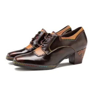 Zalor Brown Vintage Block Heel Oxfords Pump